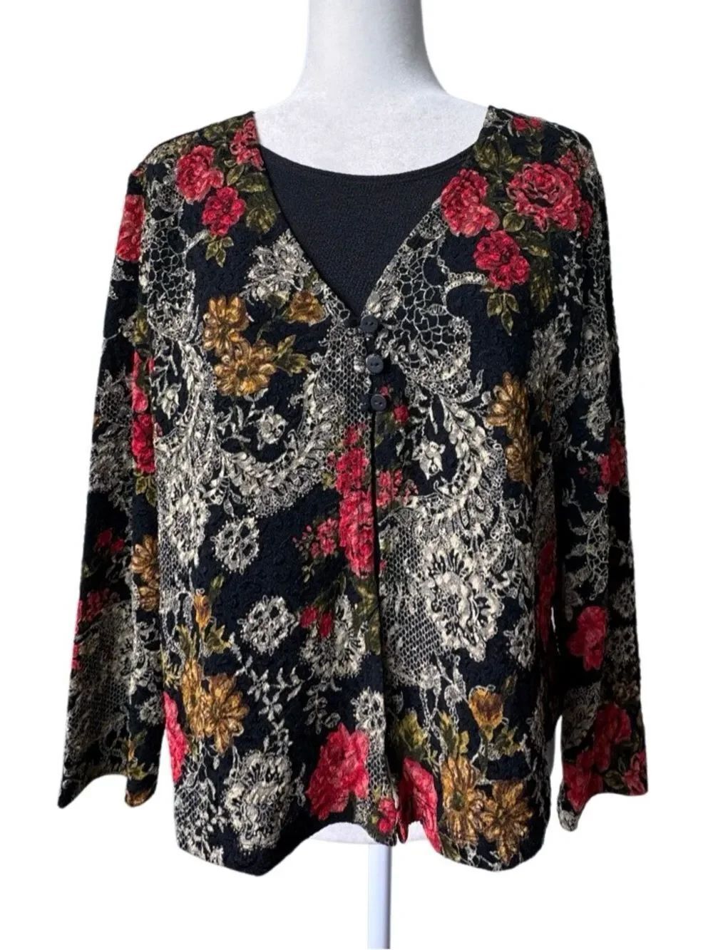 Briggs New York Vintage Floral Knit Sweater Dressy Grandmacore SZ PM